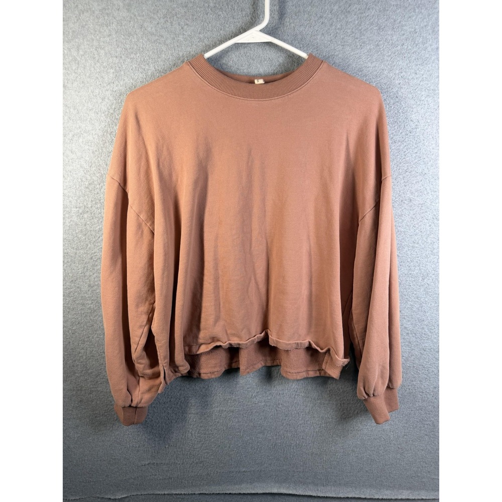 Wishlist Shirt Womens S/M Pink Cropped Pullover Balloon Sleeve Raw Hem Top